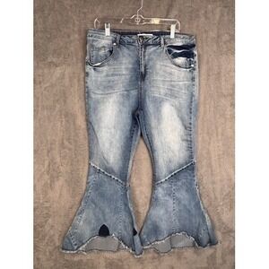K. Jordan Women's Light Wash Distressed Frayed Hem Bell Bottom Jeans Plus 18W